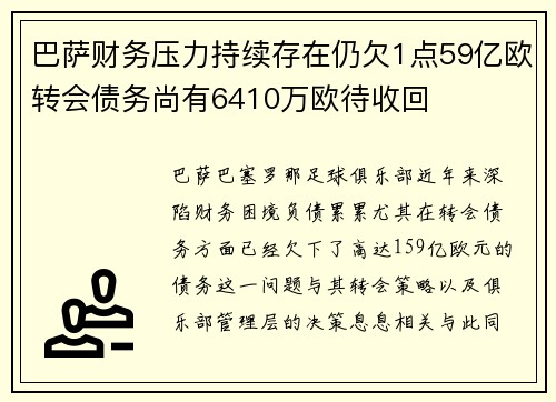 巴萨财务压力持续存在仍欠1点59亿欧转会债务尚有6410万欧待收回